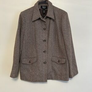 Parisian Signature Woman Brown Wool Blend‎ Coat Jacket Button Front 16w Collared